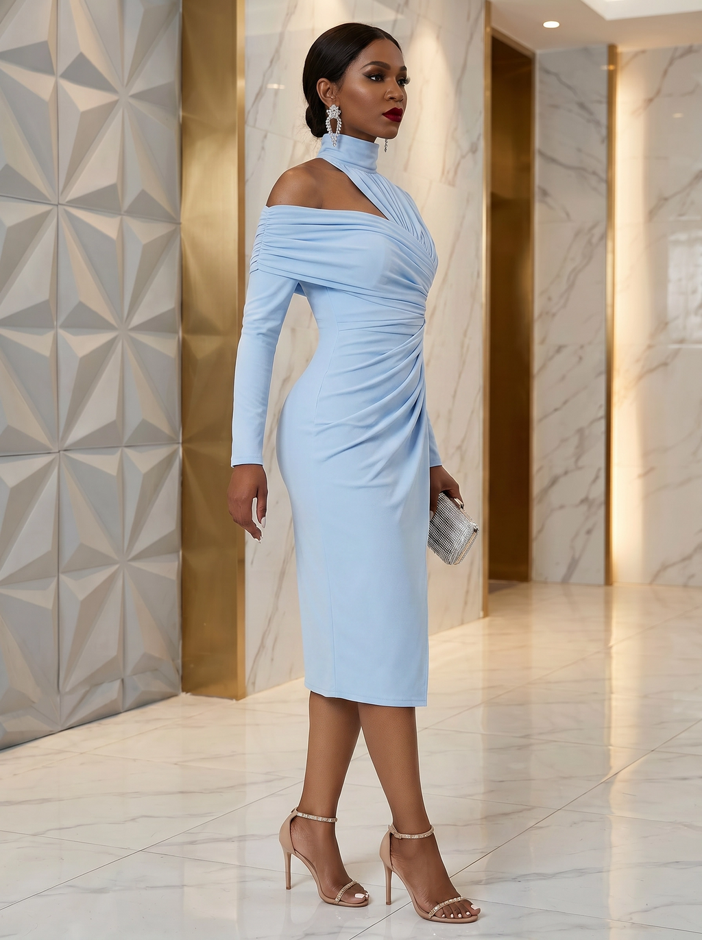 The "Celeste" Asymmetric Draped Midi Dress