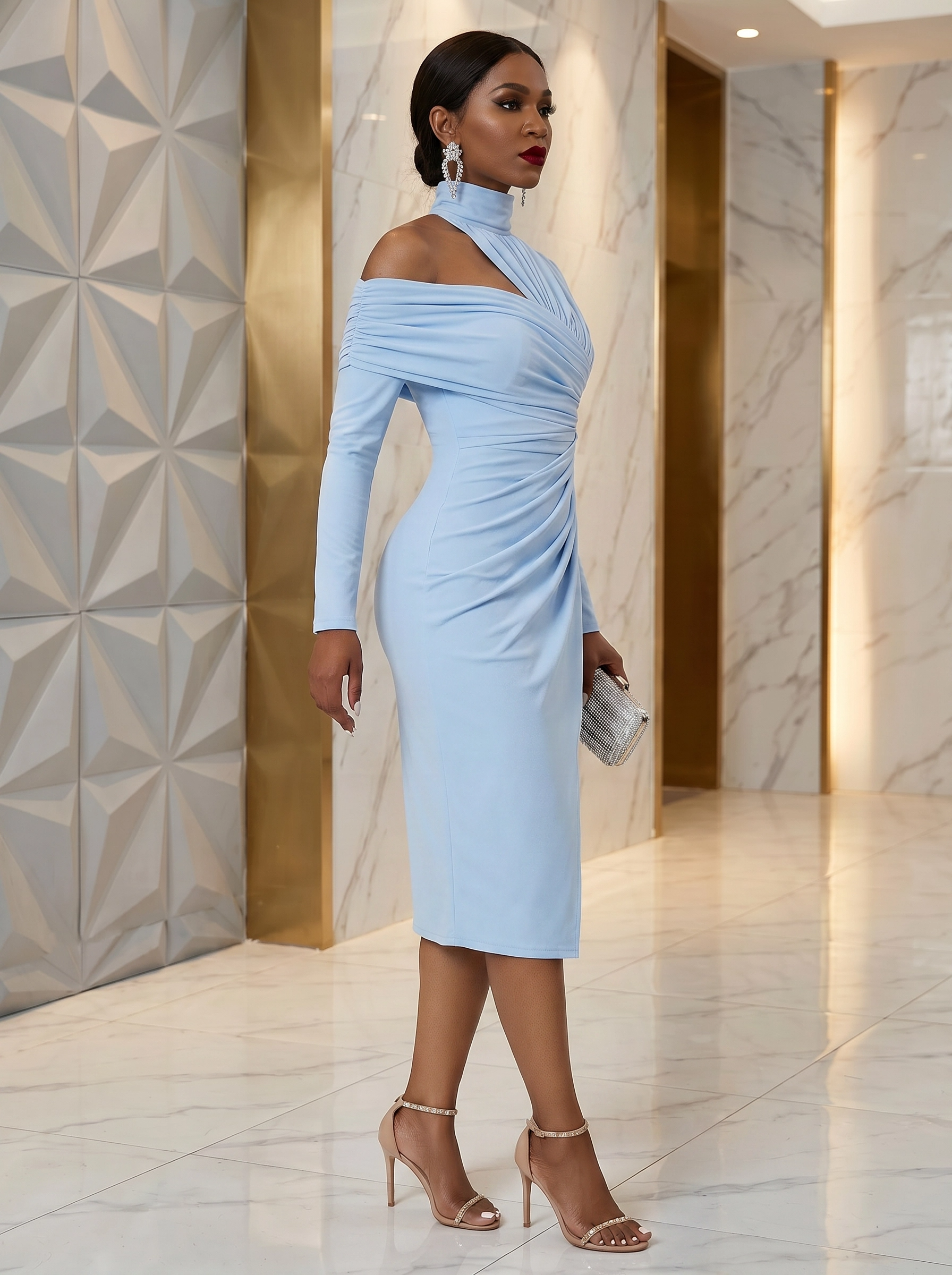 The "Celeste" Asymmetric Draped Midi Dress